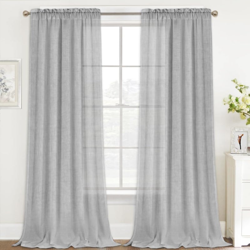 FantasDecor Linen Sheer Curtains 108 inches Extra Long Light Filtering Ariy Privacy Protect Soft & Vertical Drapes for Bedroom Living Room Dining Rod Pocket Burlap Look W52 x L108, Dove Gray - Image 1